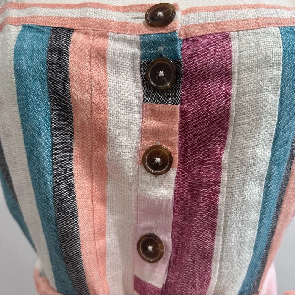 J. Crew LINEN Stripped Light Textured Spaghetti Strap, Button down Midi Size 10 - Picture 5 of 15